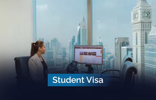  Student residence visa illustration with books, study, and UAE background